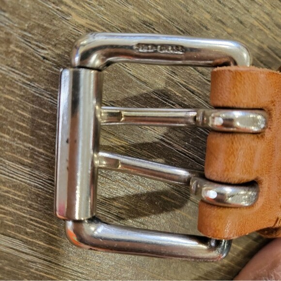 Guess Tan Leather Stitch Braid Belt SZ XL 920003 Silver Tone Solid Brass DOUBLE - Picture 3 of 9